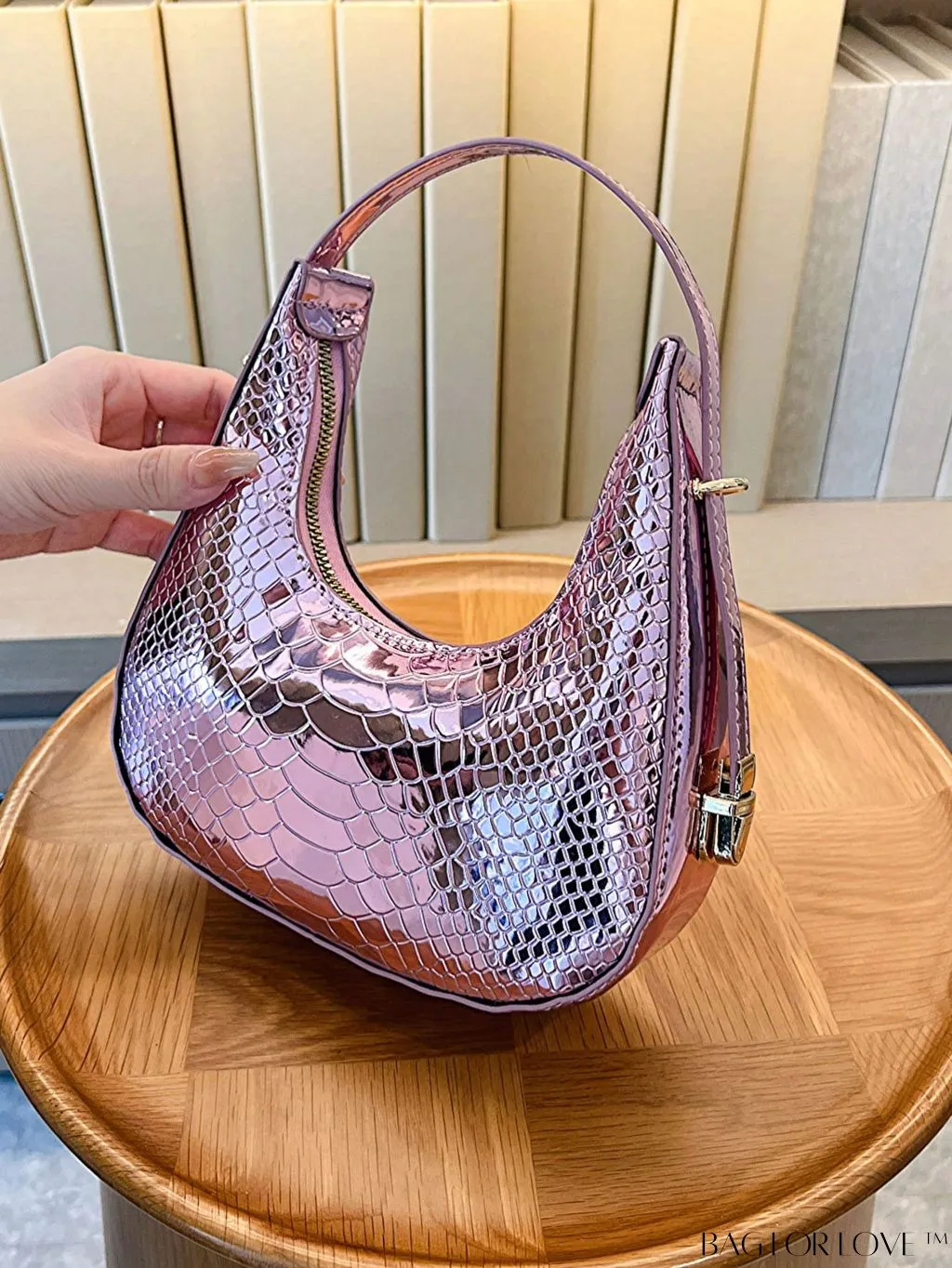 BagForLove - Stylish Metallic Snakeskin Embossed Mini Hobo Bag