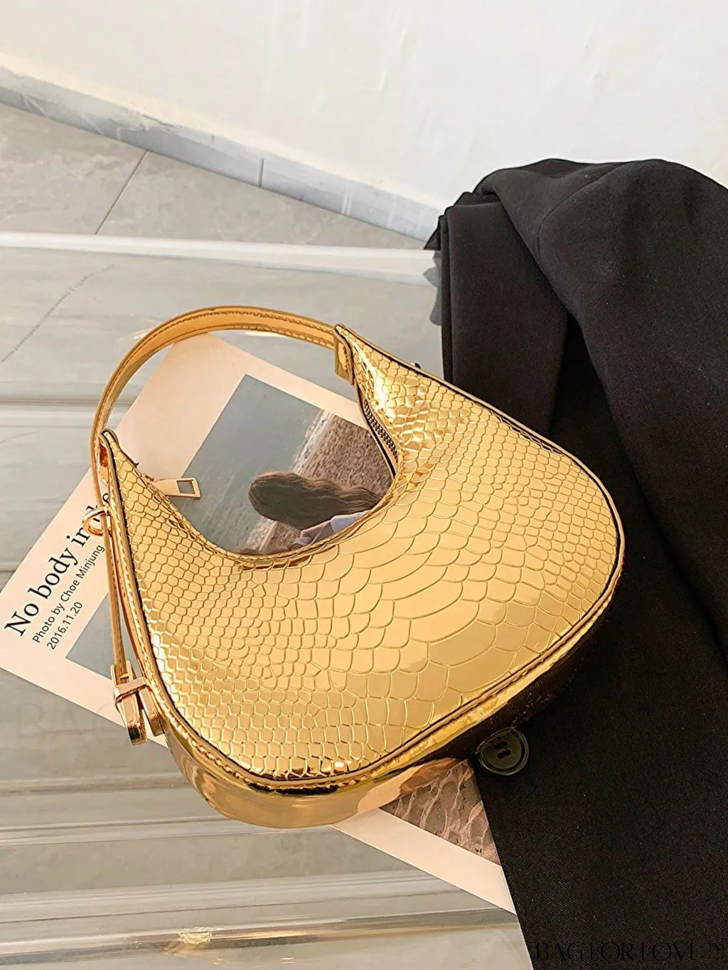 BagForLove - Stylish Metallic Snakeskin Embossed Mini Hobo Bag