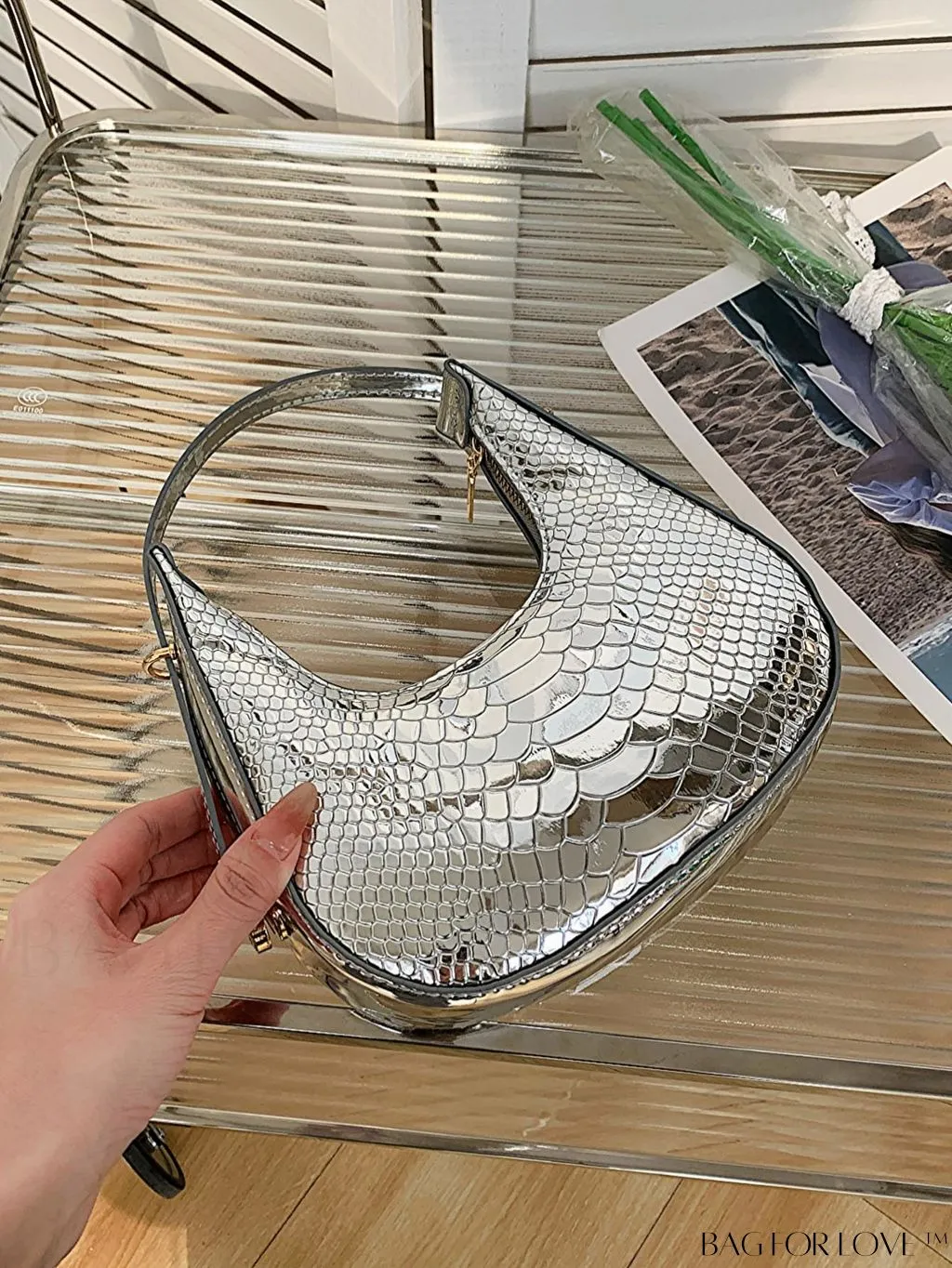 BagForLove - Stylish Metallic Snakeskin Embossed Mini Hobo Bag