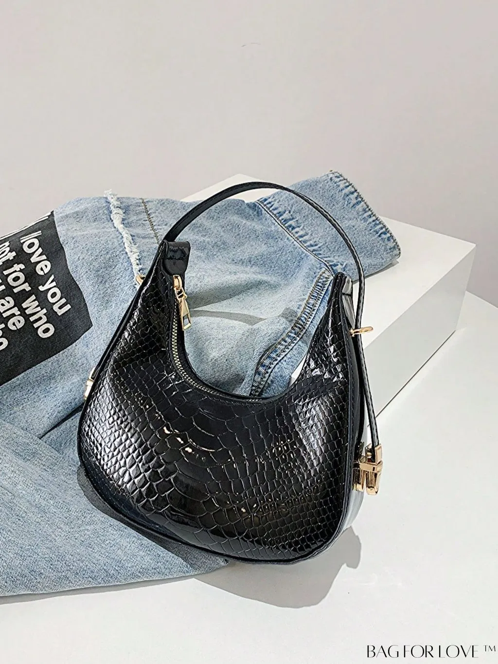 BagForLove - Stylish Metallic Snakeskin Embossed Mini Hobo Bag