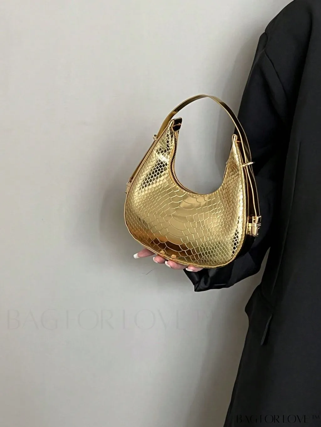 BagForLove - Stylish Metallic Snakeskin Embossed Mini Hobo Bag