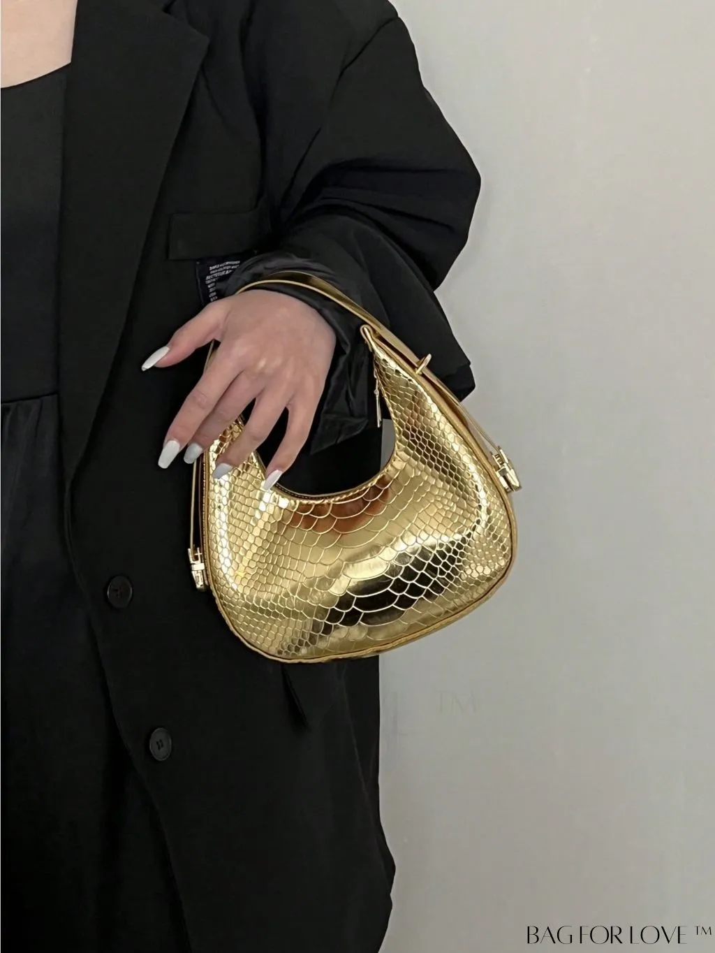 BagForLove - Stylish Metallic Snakeskin Embossed Mini Hobo Bag