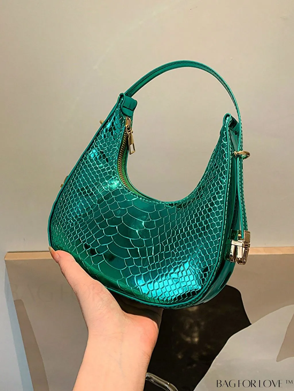 BagForLove - Stylish Metallic Snakeskin Embossed Mini Hobo Bag