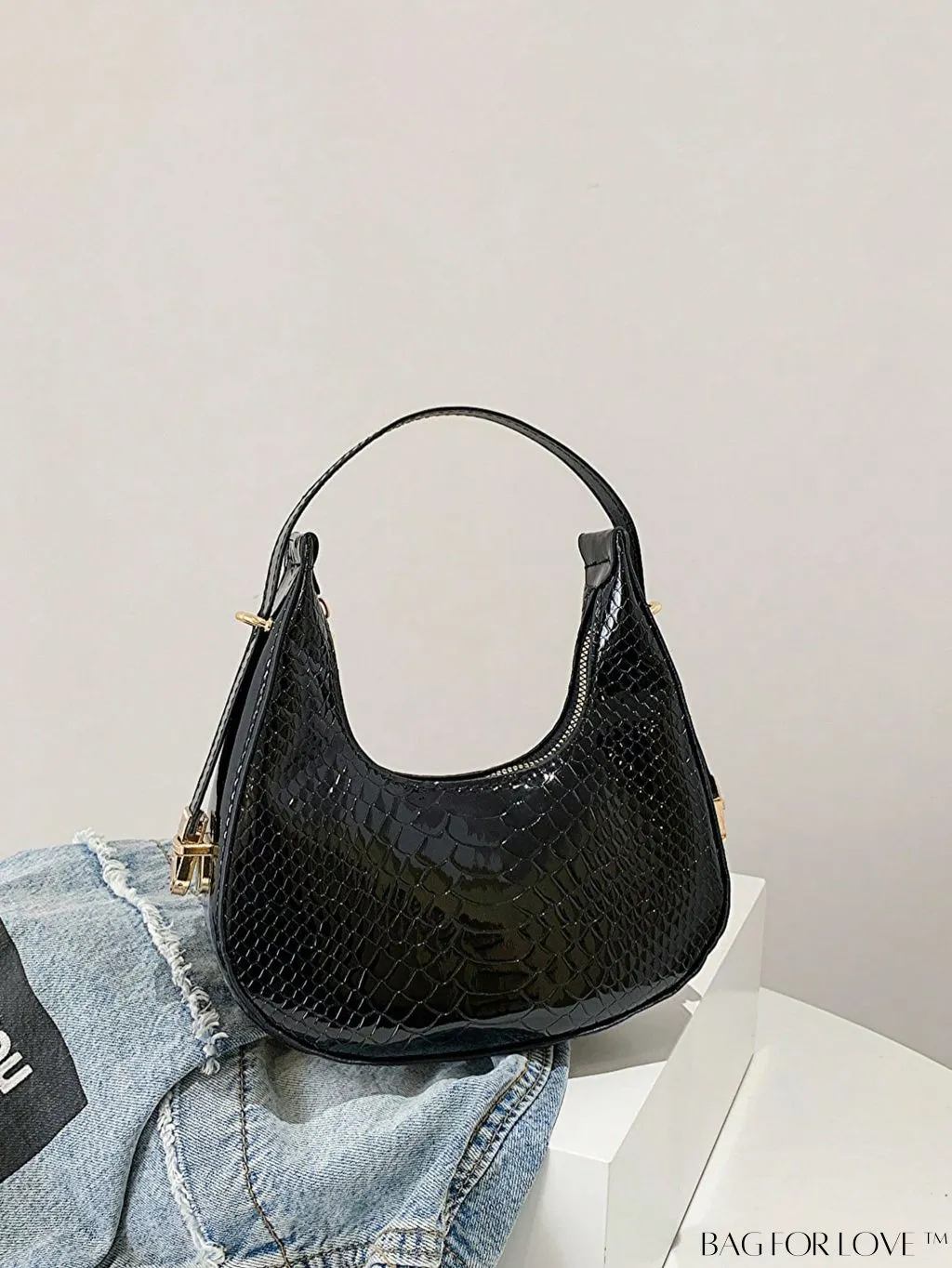 BagForLove - Stylish Metallic Snakeskin Embossed Mini Hobo Bag