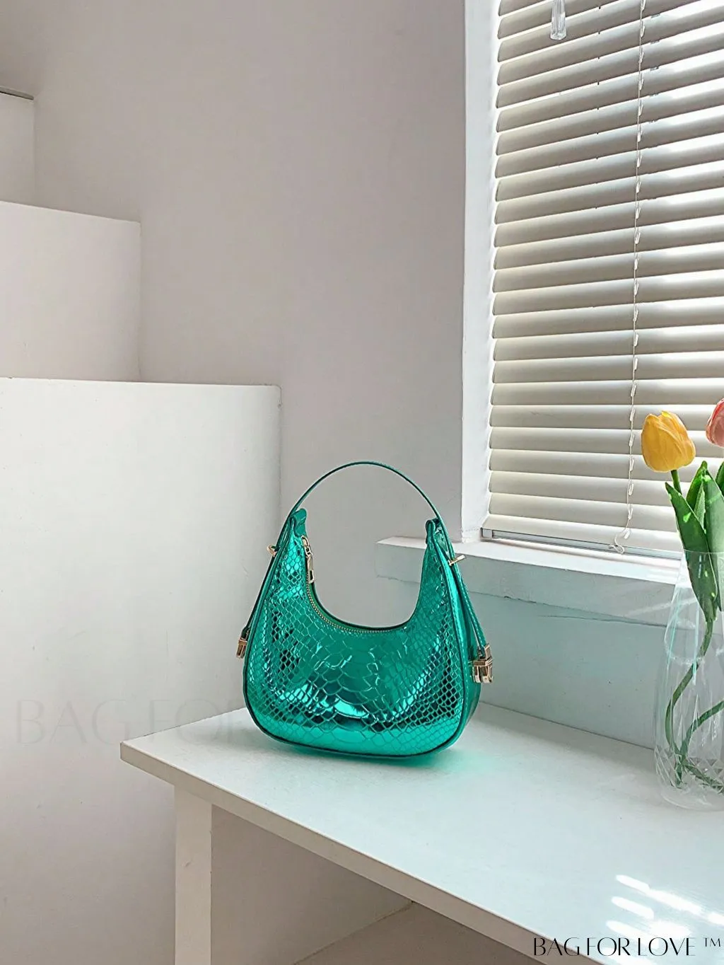 BagForLove - Stylish Metallic Snakeskin Embossed Mini Hobo Bag