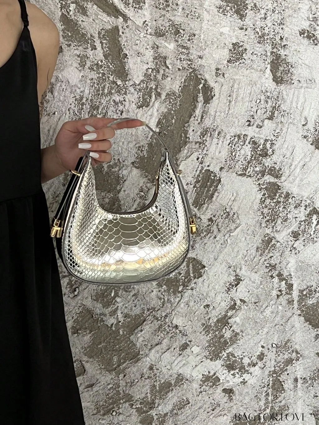 BagForLove - Stylish Metallic Snakeskin Embossed Mini Hobo Bag