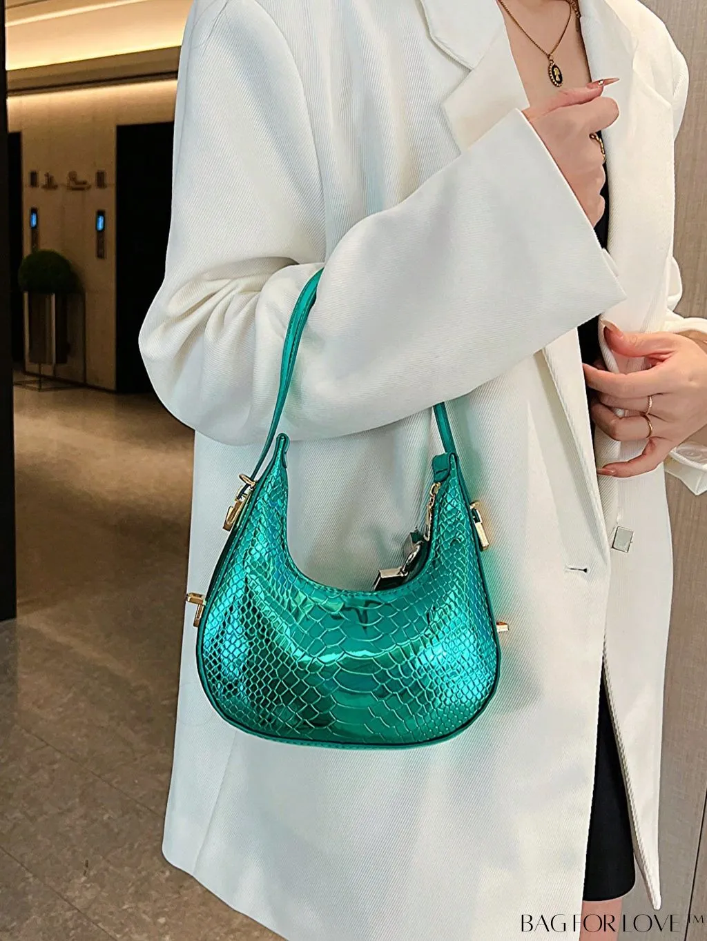 BagForLove - Stylish Metallic Snakeskin Embossed Mini Hobo Bag