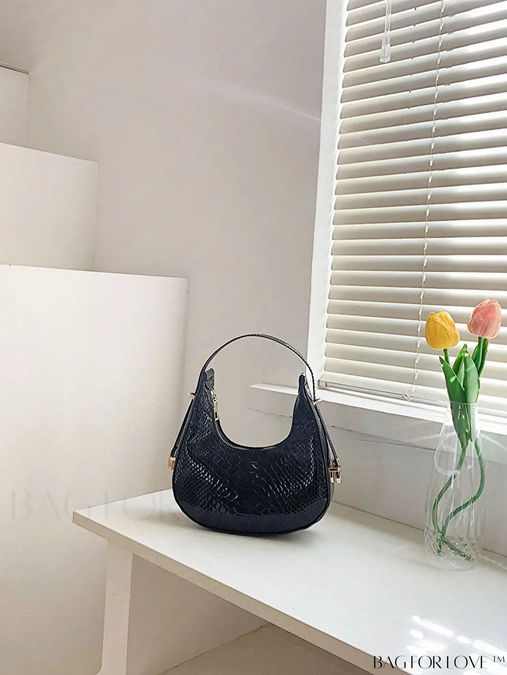 BagForLove - Stylish Metallic Snakeskin Embossed Mini Hobo Bag