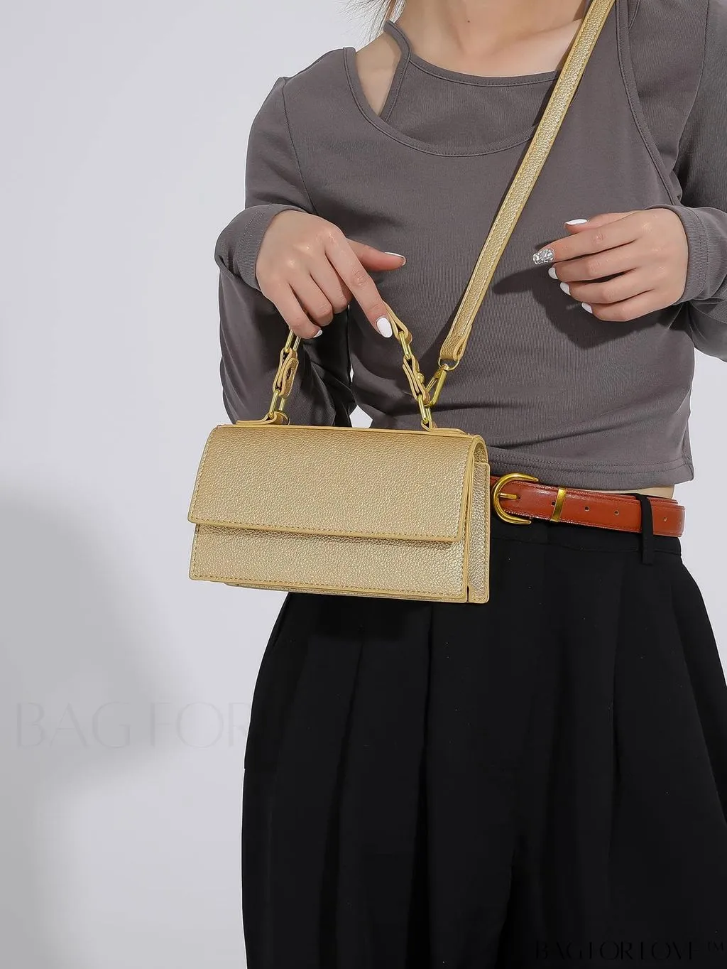 BagForLove - Stylish Pink Litchi Embossed Mini Square Bag with Adjustable Strap