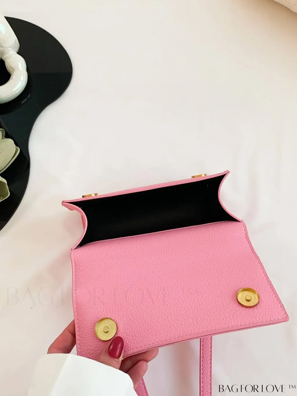 BagForLove - Stylish Pink Litchi Embossed Mini Square Bag with Adjustable Strap