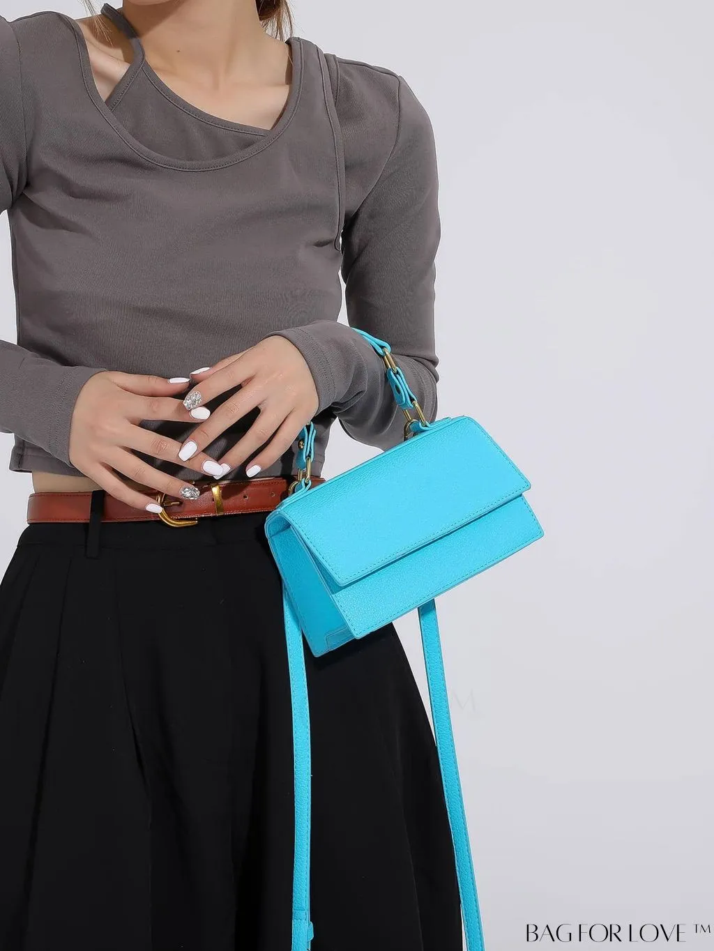 BagForLove - Stylish Pink Litchi Embossed Mini Square Bag with Adjustable Strap