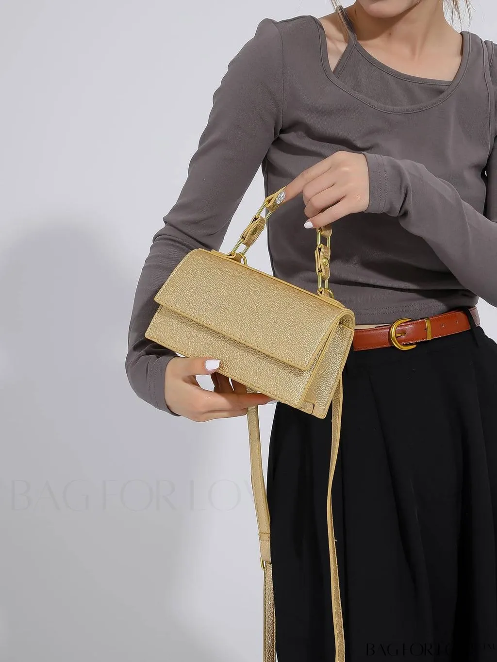 BagForLove - Stylish Pink Litchi Embossed Mini Square Bag with Adjustable Strap