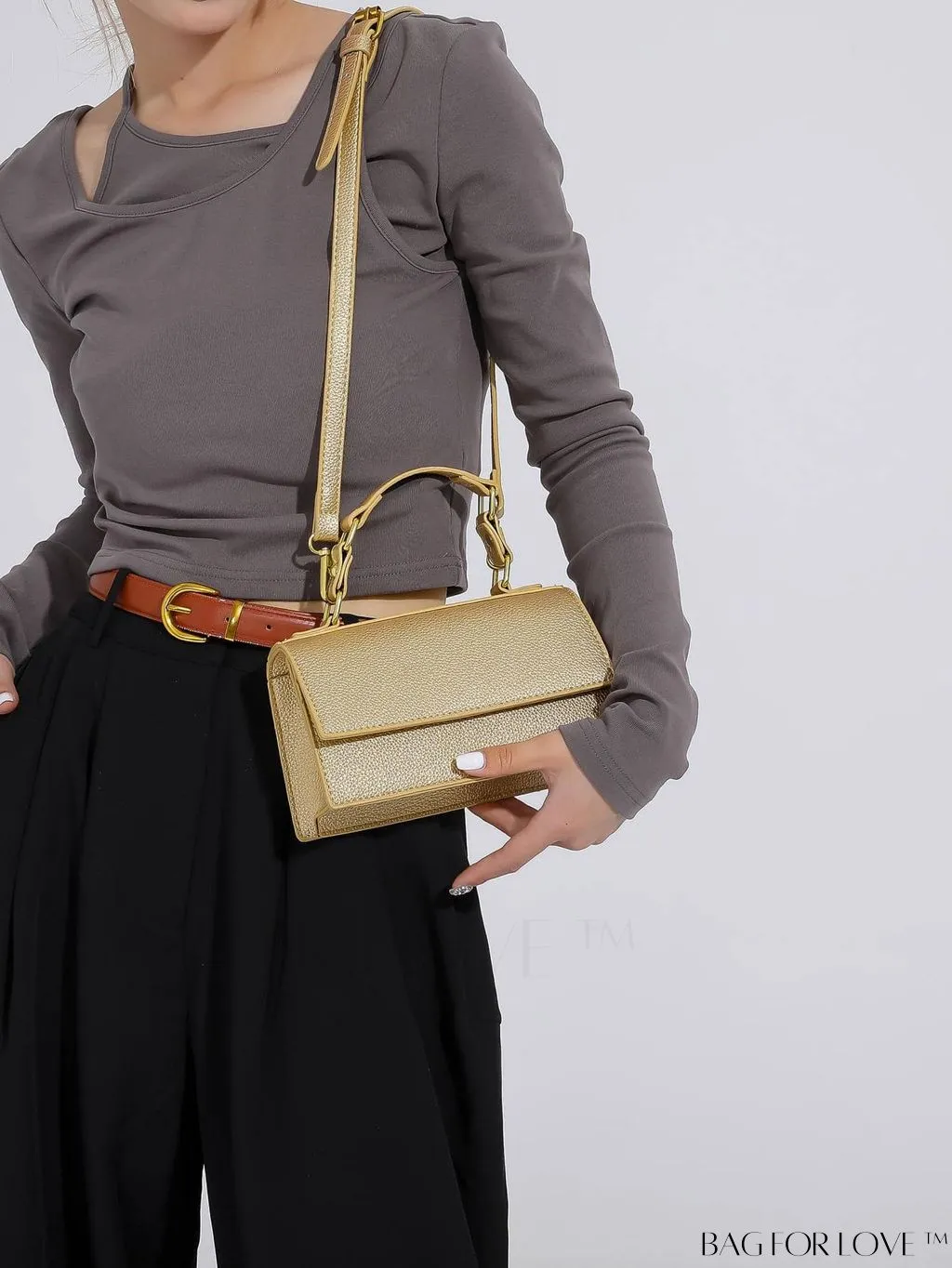BagForLove - Stylish Pink Litchi Embossed Mini Square Bag with Adjustable Strap
