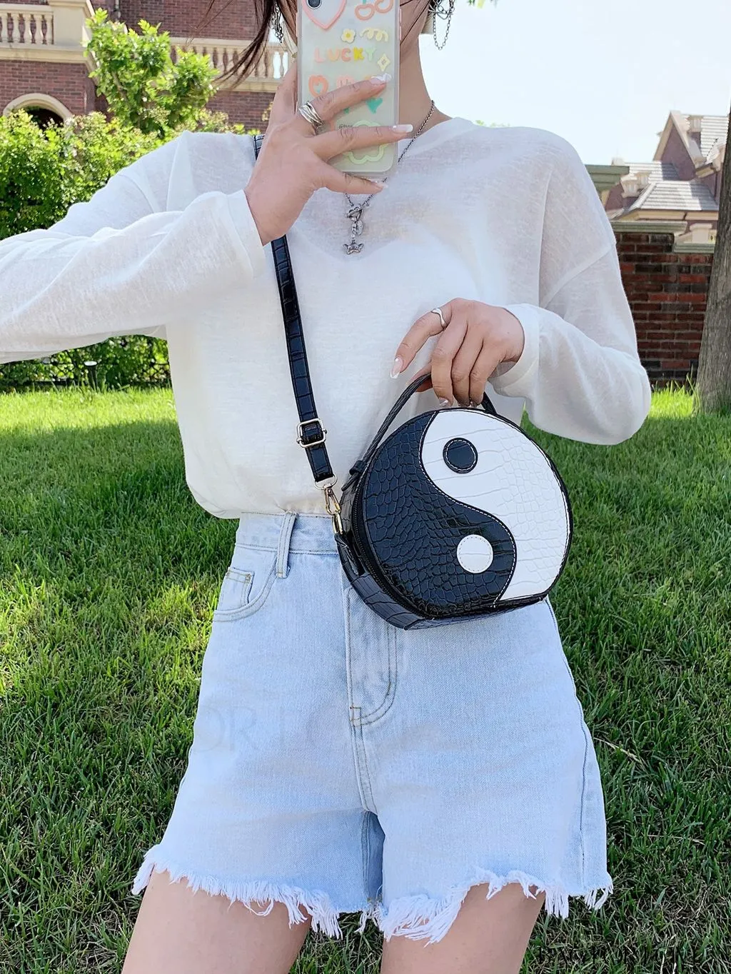 BagForLove - Yin & Yang Mini Croc Embossed Satchel: Stylish and Compact
