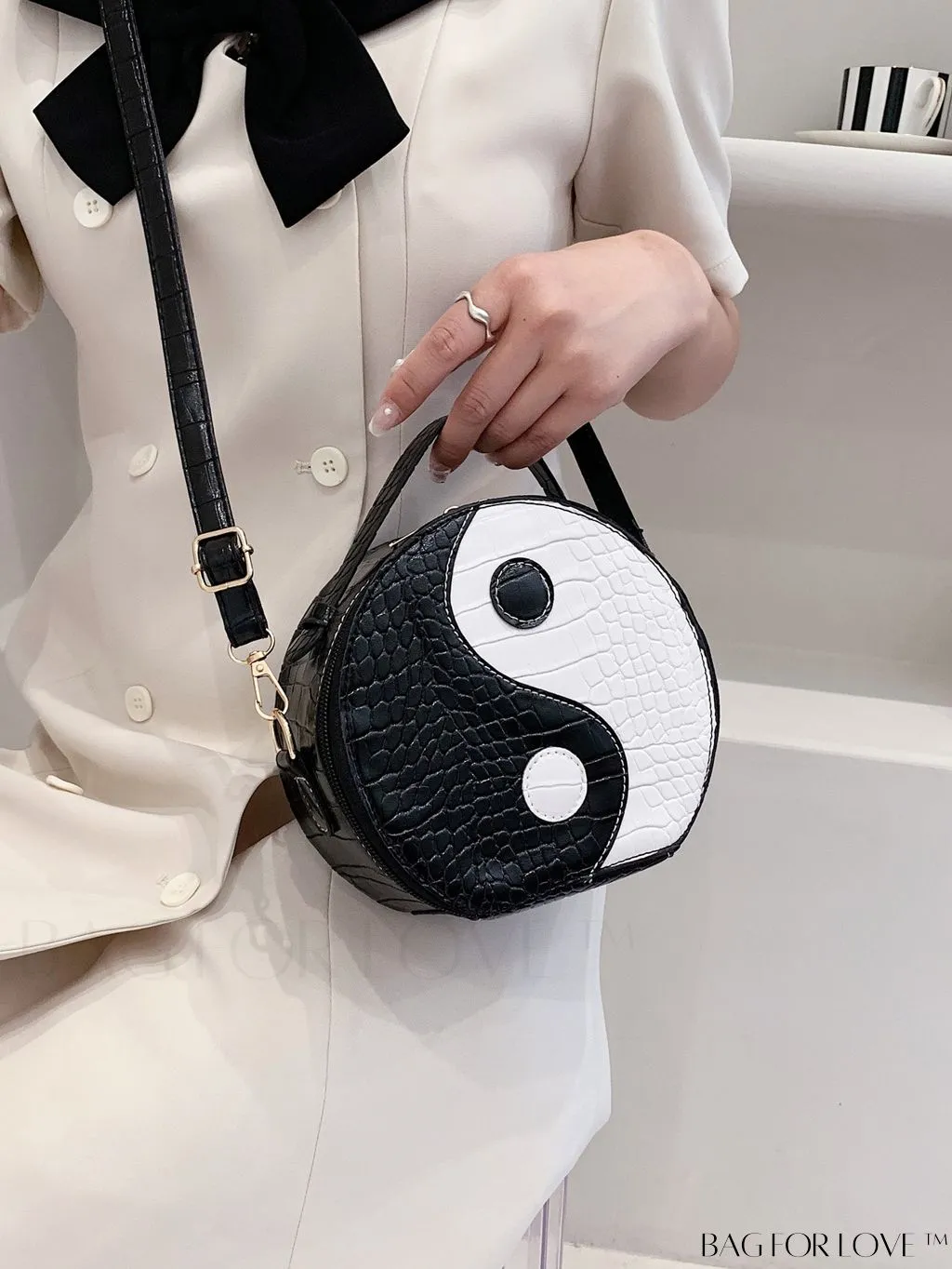 BagForLove - Yin & Yang Mini Croc Embossed Satchel: Stylish and Compact