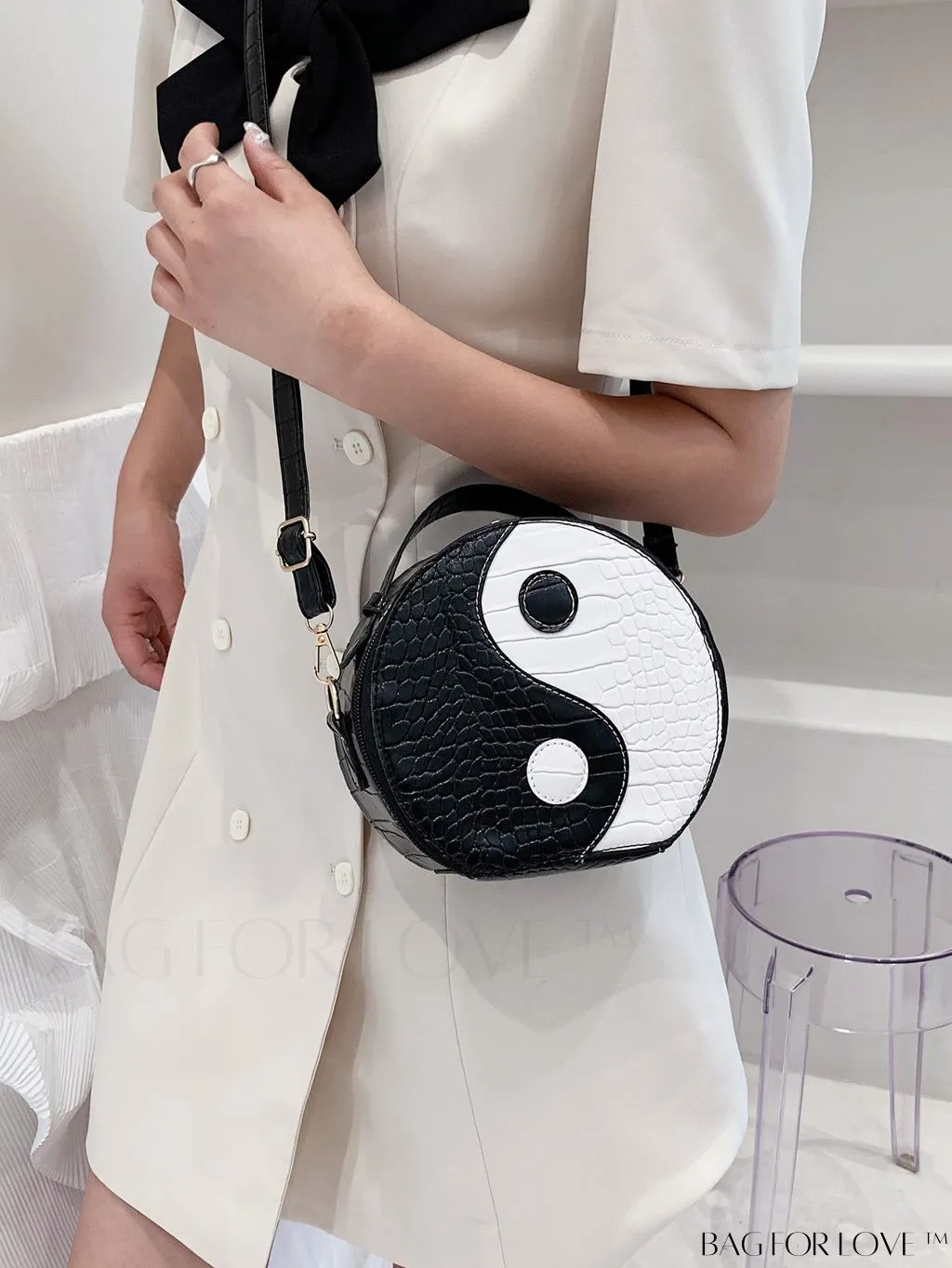 BagForLove - Yin & Yang Mini Croc Embossed Satchel: Stylish and Compact