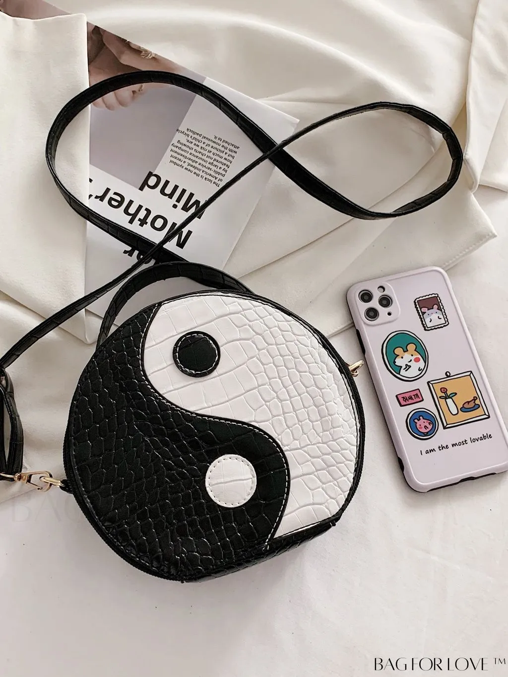 BagForLove - Yin & Yang Mini Croc Embossed Satchel: Stylish and Compact