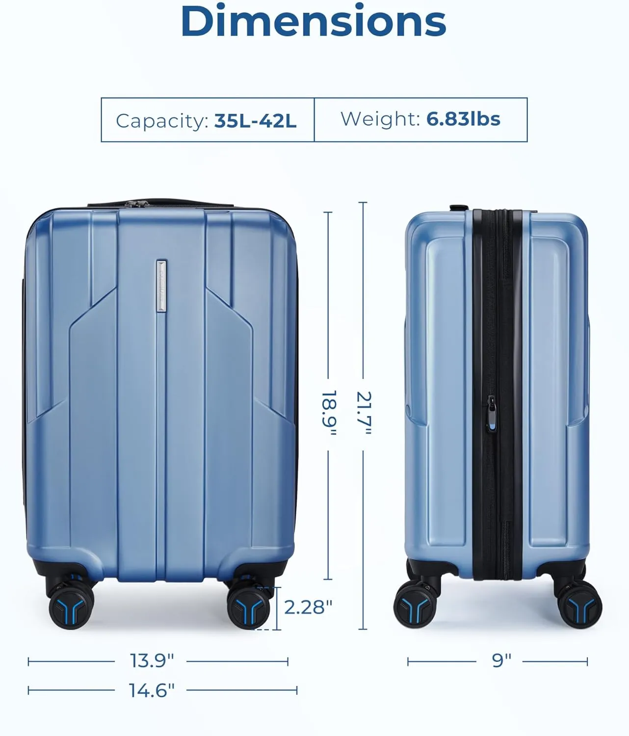 BAGSMART Carry On Luggage 22x14x9 Airline Approved, 1OO% PC Hardside Expandable Luggage with TSA Lock, 20 Inch Travel Suitcase with Spinner Wheels, Black
