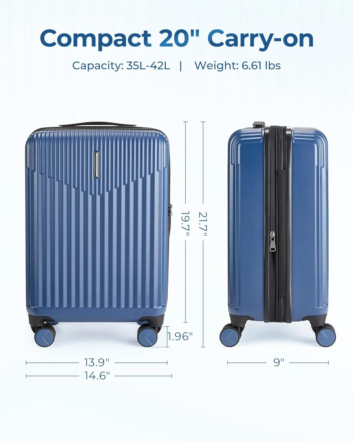 BAGSMART Carry On Luggage 22x14x9 Airline Approved with Spinner Wheels,100% PC Hardside Expandable Luggage with TSA Lock for Trips, 20 Inch Rolling Suitcases for Men Women,Blue