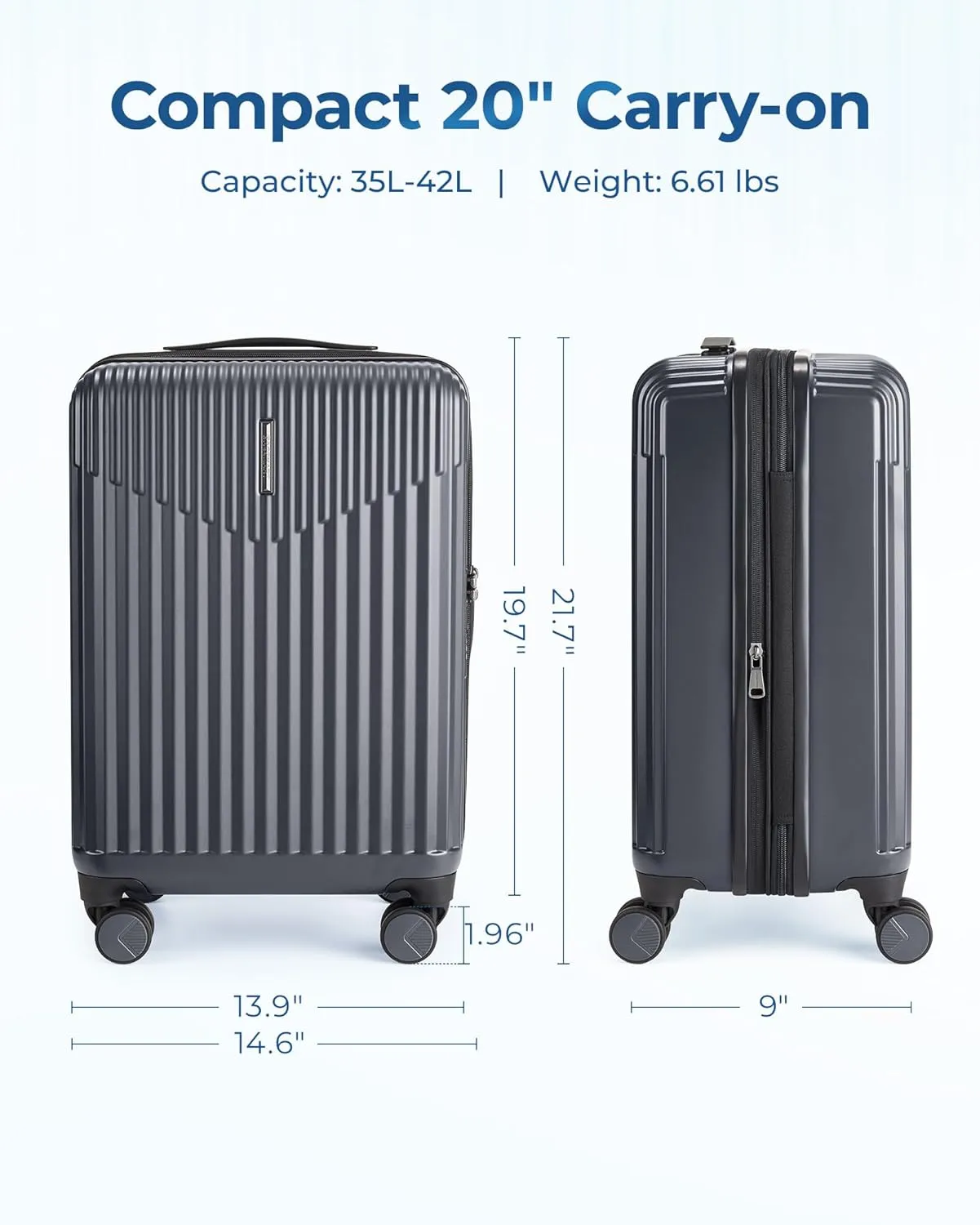 BAGSMART Carry On Luggage 22x14x9 Airline Approved with Spinner Wheels,100% PC Hardside Expandable Luggage with TSA Lock for Trips, 20 Inch Rolling Suitcases for Men Women,Gray