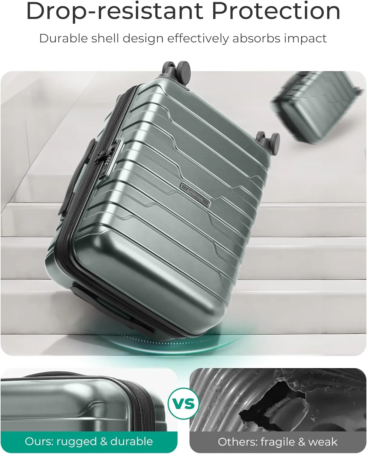 BAGSMART Carry On Luggage 22x14x9 Airline Approved with TSA Lock,20 Inch Lightweight Luggage with Spinner Wheels,100% PC Hard Shell Carry On Suitcases for Men Women,Olive