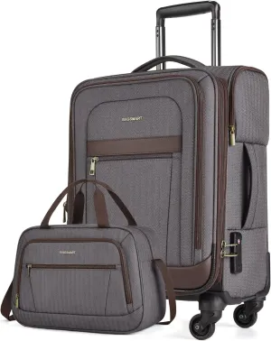 BAGSMART Carry-On Luggage Airline Approved, 20 inch Expandable Suitcase with Duffel bag, Softside Lightweight Suitcases with Spinner Wheels, Durable Travel Luggage, Carry-On Gray