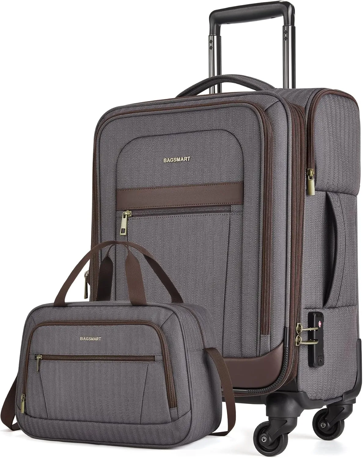 BAGSMART Carry-On Luggage Airline Approved, 20 inch Expandable Suitcase with Duffel bag, Softside Lightweight Suitcases with Spinner Wheels, Durable Travel Luggage, Carry-On Gray
