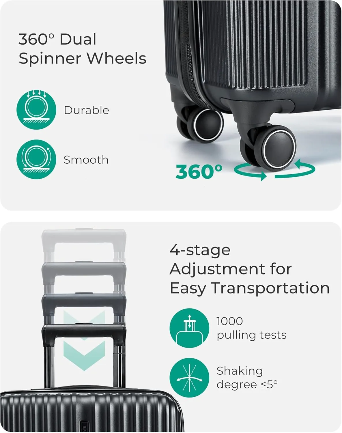 BAGSMART Expandable Carry On Luggage 22x14x9 Airline Approved, Carry-On Suitcase with Spinner Wheels, Hardside Polycarbonate Rolling Travel Luggage with TSA Lock 20-Inch, Black
