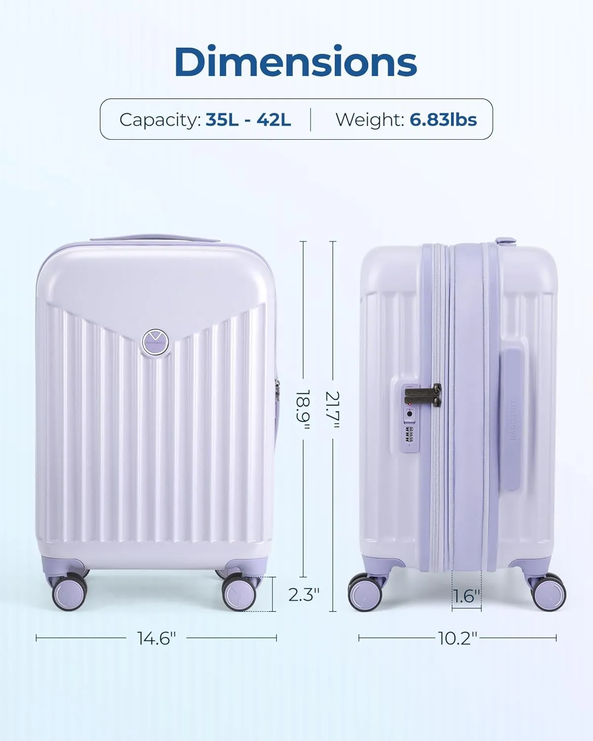 BAGSMART Hardside Expandable Luggage With Spinner Wheels, PC Lightweight Carry-On Luggage Airline Approved With TSA Lock, Durable Women Travel Suitcase Carry On 20 Inch, Purple