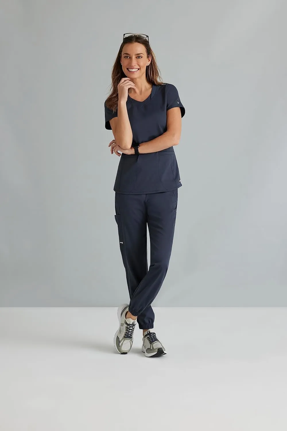 BARCO Grey's Anatomy Spandex Stretch Direct - Bolt Scrub Top for Women, V-Neck Women's Scrub Top