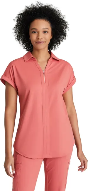 BARCO One Performance Knit Engage Top for Women - Zip Neck Collar and Cuffed Dolman Sleeves Women's Scrub Top
