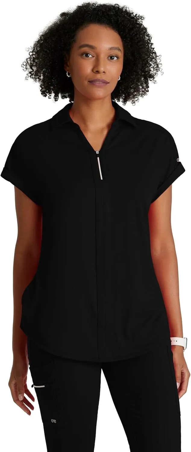 BARCO One Performance Knit Engage Top for Women - Zip Neck Collar and Cuffed Dolman Sleeves Women's Scrub Top