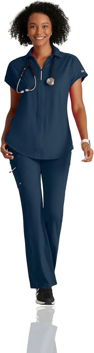 BARCO One Performance Knit Engage Top for Women - Zip Neck Collar and Cuffed Dolman Sleeves Women's Scrub Top