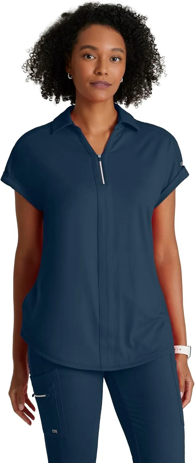 BARCO One Performance Knit Engage Top for Women - Zip Neck Collar and Cuffed Dolman Sleeves Women's Scrub Top