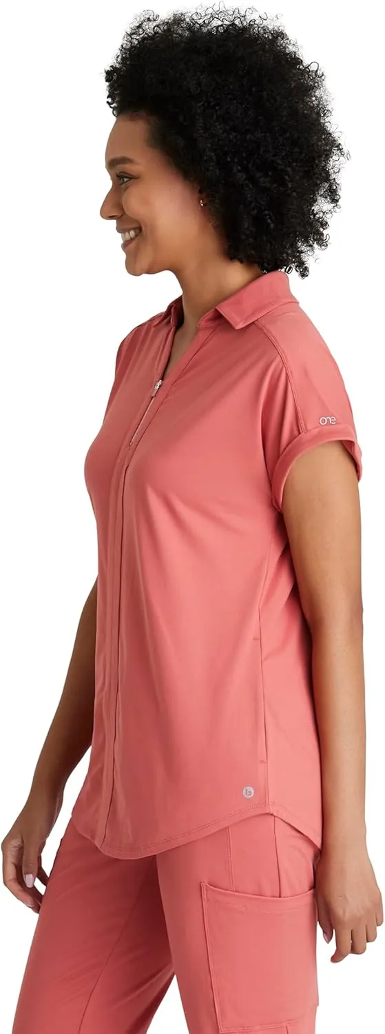 BARCO One Performance Knit Engage Top for Women - Zip Neck Collar and Cuffed Dolman Sleeves Women's Scrub Top
