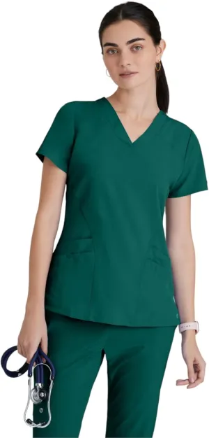 BARCO ONE Women's Pulse Scrub Top, Sporty V-Neck Medical Top w/ 4-Way Stretch & 5 Pockets