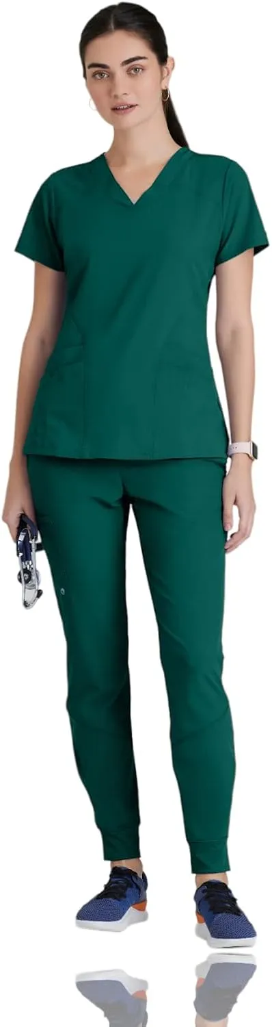 BARCO ONE Women's Pulse Scrub Top, Sporty V-Neck Medical Top w/ 4-Way Stretch & 5 Pockets