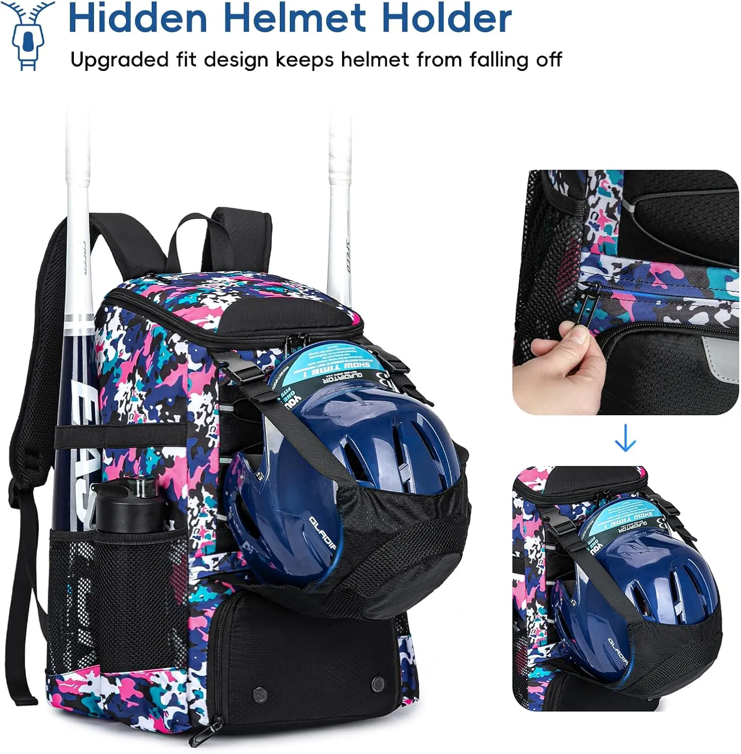 Baseball Bag for Youth and Adult, Softball Backpack 40L Large Capacity, Bat Backpack with Shoes Compartment and Hidden Helmet Holder