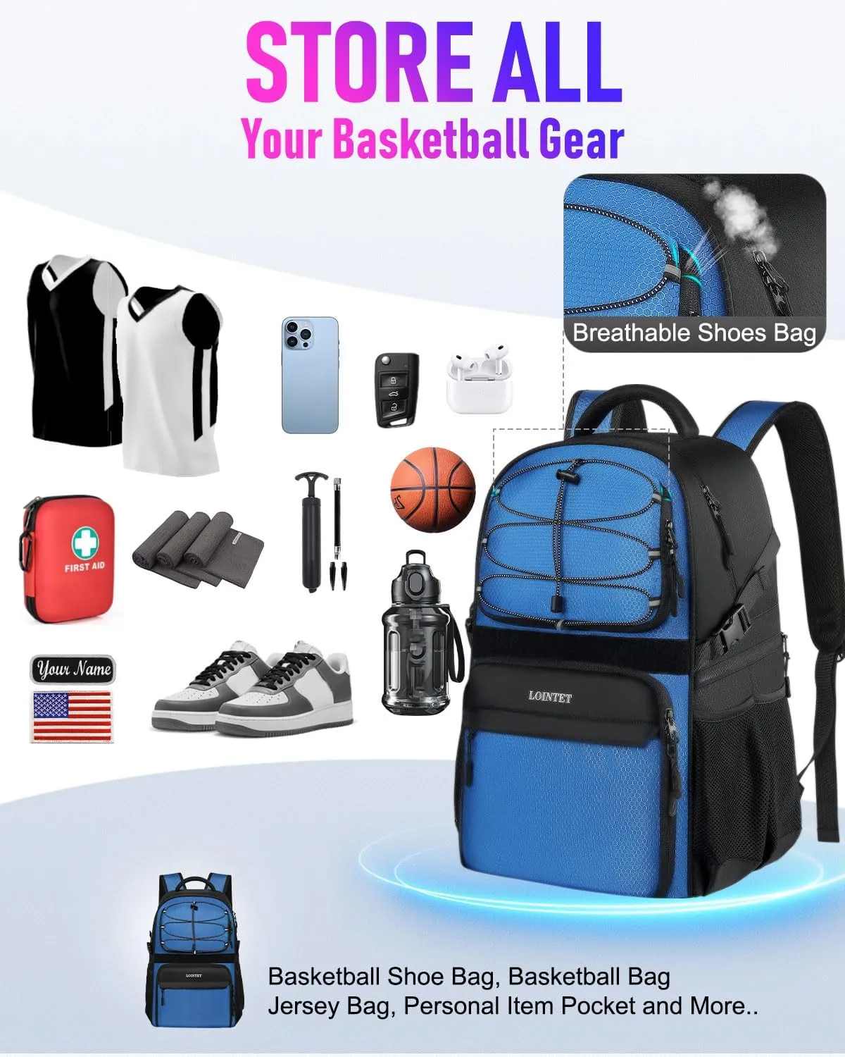 Basketball Bag Backpack with Ball Holder Shoes Compartment, Large Basketball Accessories Sports Bag
