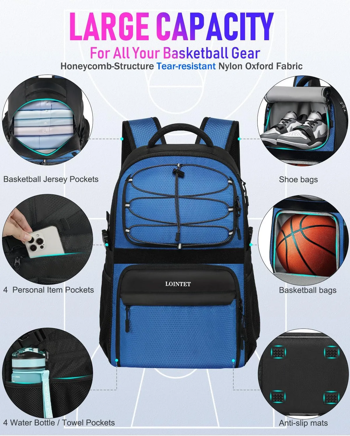 Basketball Bag Backpack with Ball Holder Shoes Compartment, Large Basketball Accessories Sports Bag