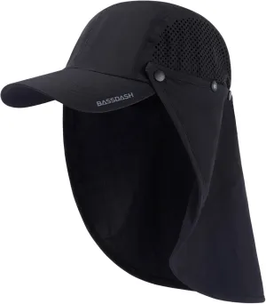 BASSDASH UPF 50  Foldable Fishing Hat Baseball Cap with Removable Neck Flap Portable for Men Women Golf Hiking