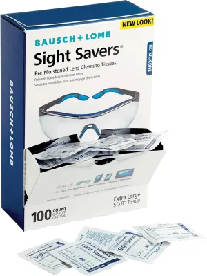 Bausch & Lomb Sight SaversLens Cleaning Wipes, Pre-Moistened Tissues, Anti-Fog, Anti-Static, Anti-Streaking, Cleans Glass and Plastic, 100 Count (Pack of 1)