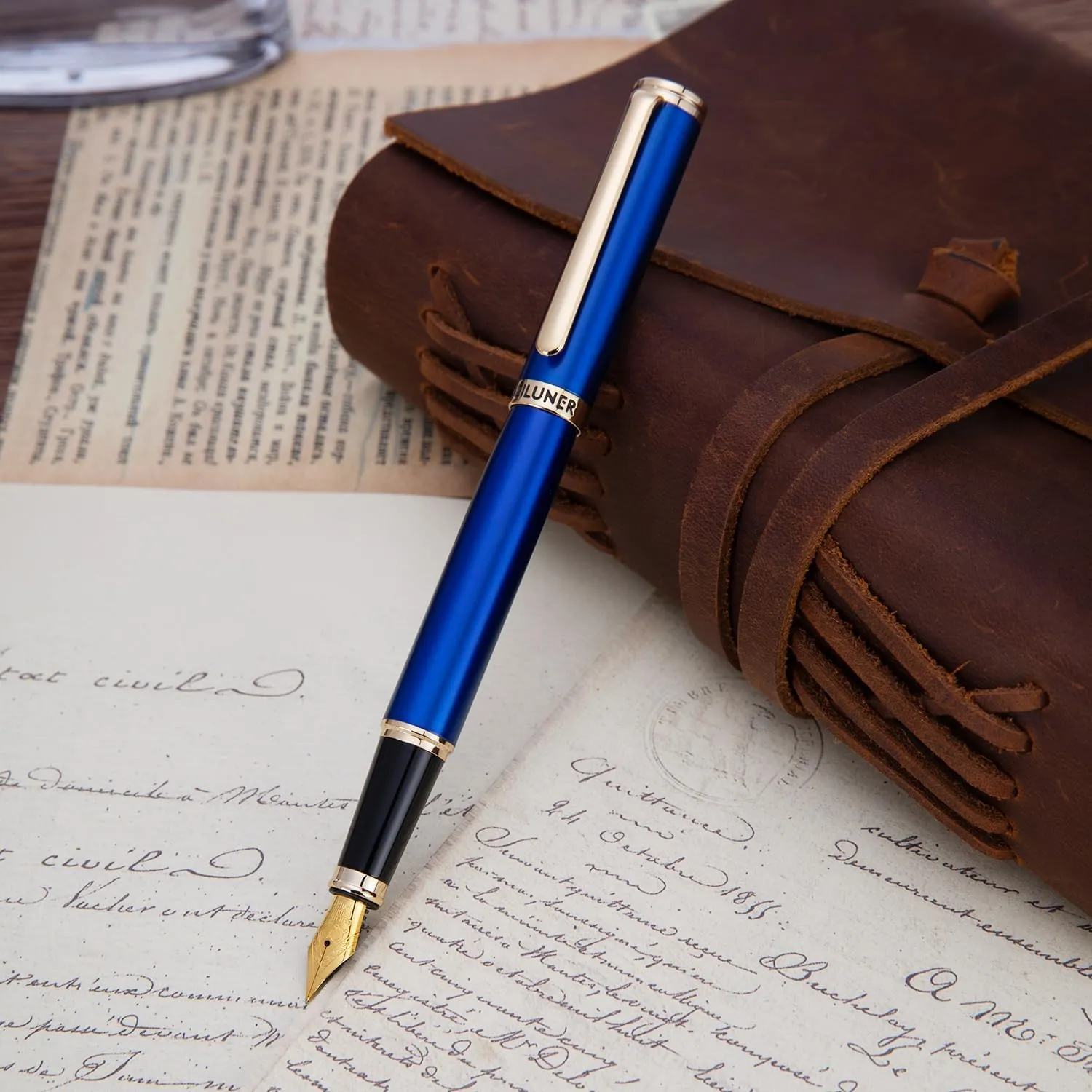 BEILUNER Blue Fountain Pen,Stunning Luxury Pen,24K Gilded Nib(Fine),Gorgeous 24K Gold Finish,German Schneider Ink Converter,Trustworthy Pen Gift for Men&Women-Elegant, Reliable,Nice Pen for Writing