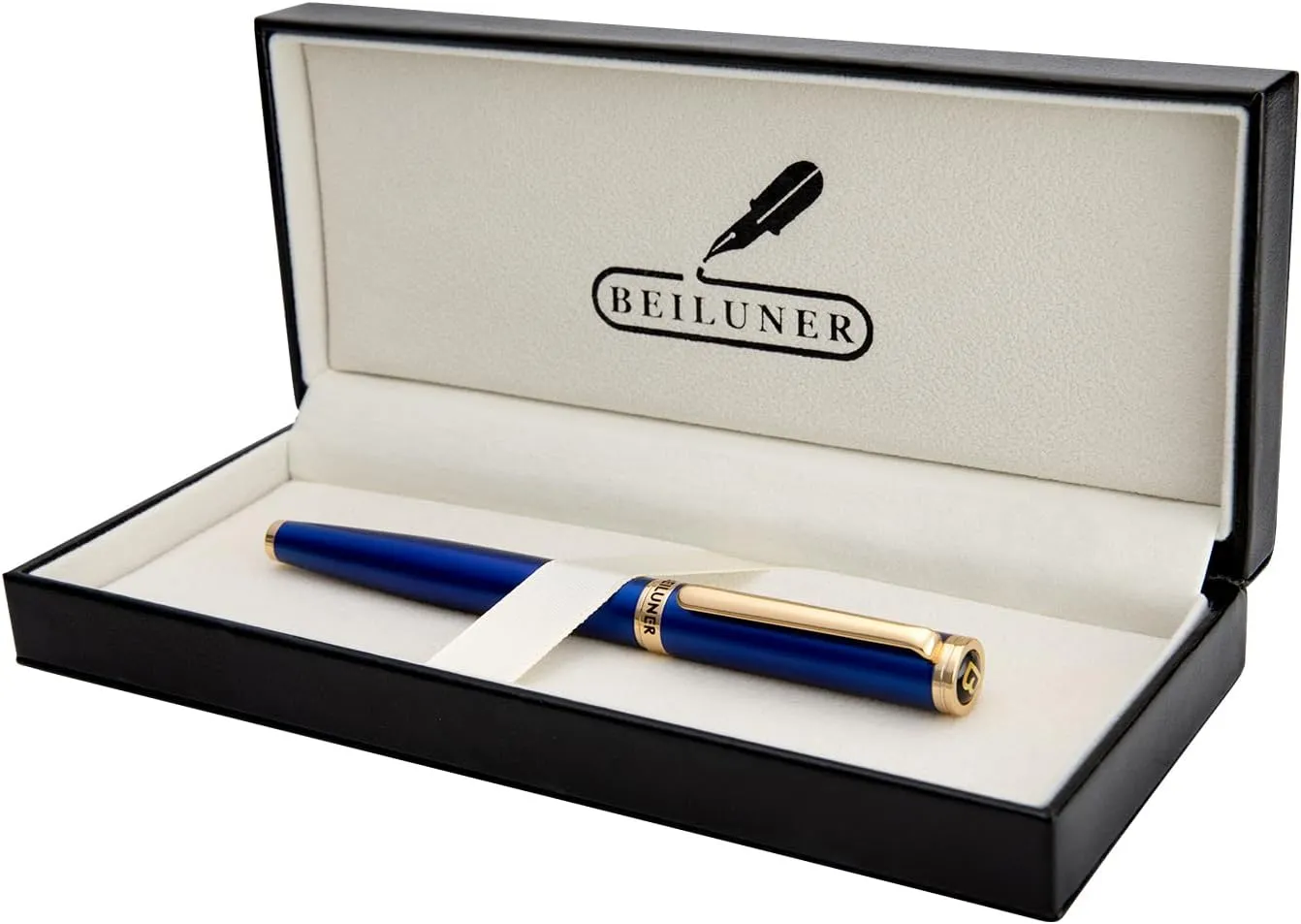 BEILUNER Blue Fountain Pen,Stunning Luxury Pen,24K Gilded Nib(Fine),Gorgeous 24K Gold Finish,German Schneider Ink Converter,Trustworthy Pen Gift for Men&Women-Elegant, Reliable,Nice Pen for Writing
