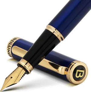 BEILUNER Blue Fountain Pen,Stunning Luxury Pen,24K Gilded Nib(Fine),Gorgeous 24K Gold Finish,German Schneider Ink Converter,Trustworthy Pen Gift for Men&Women-Elegant, Reliable,Nice Pen for Writing