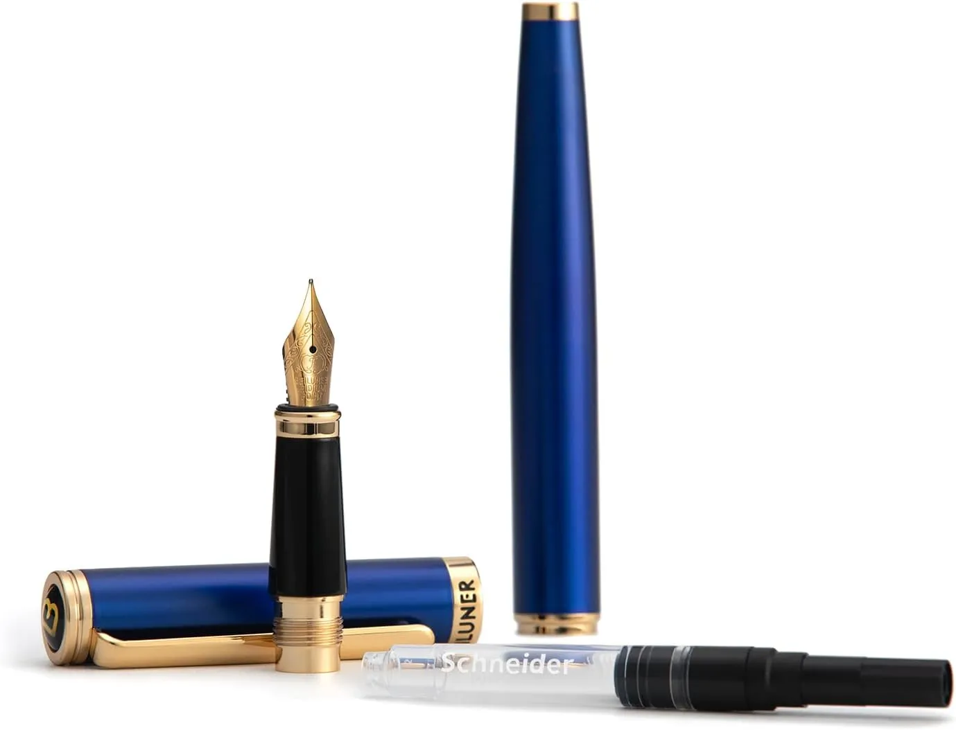 BEILUNER Blue Fountain Pen,Stunning Luxury Pen,24K Gilded Nib(Fine),Gorgeous 24K Gold Finish,German Schneider Ink Converter,Trustworthy Pen Gift for Men&Women-Elegant, Reliable,Nice Pen for Writing
