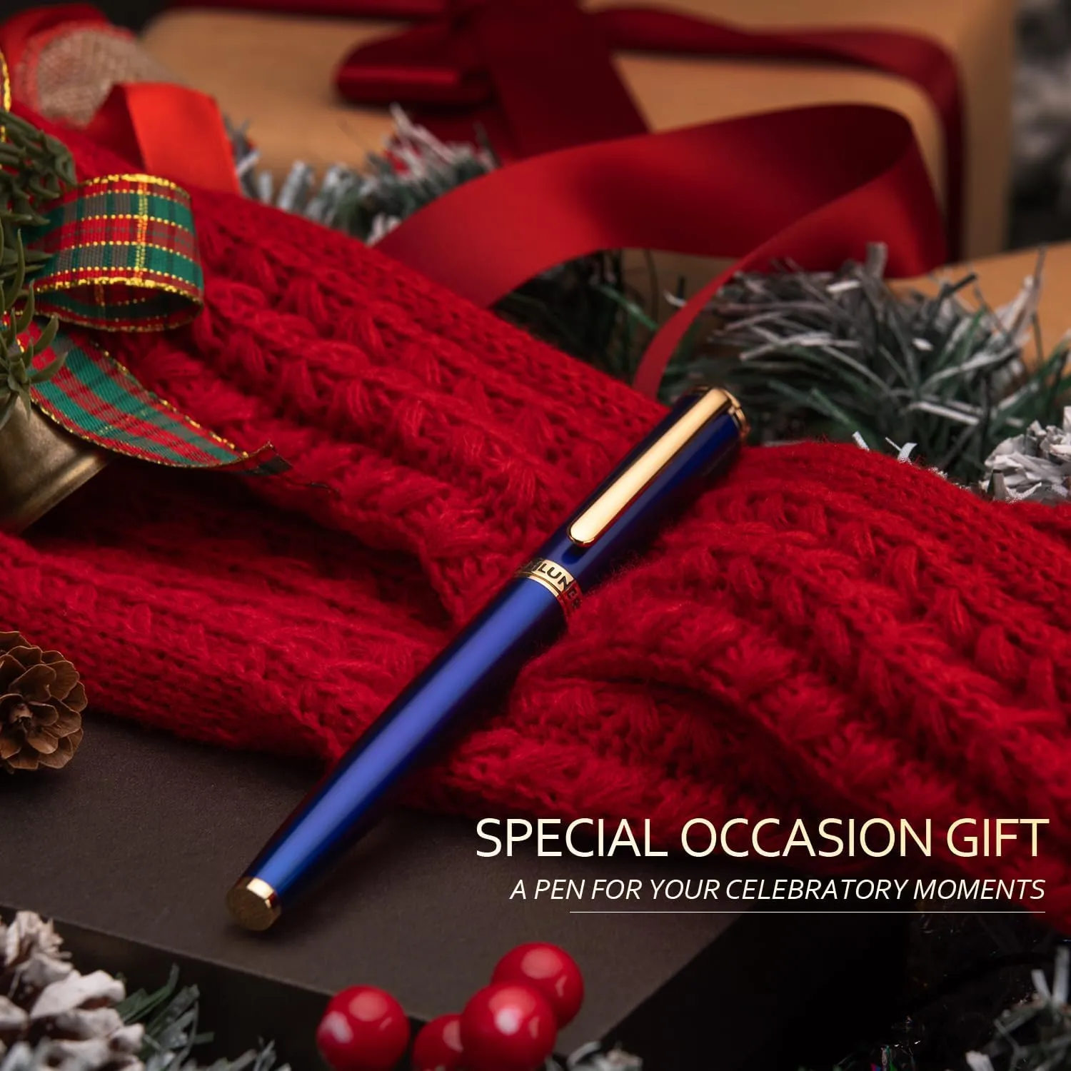 BEILUNER Blue Fountain Pen,Stunning Luxury Pen,24K Gilded Nib(Fine),Gorgeous 24K Gold Finish,German Schneider Ink Converter,Trustworthy Pen Gift for Men&Women-Elegant, Reliable,Nice Pen for Writing