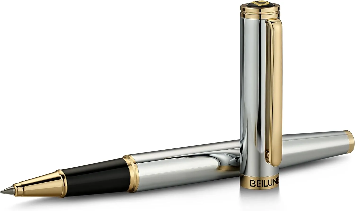 BEILUNER Luxury Rollerball Pen, Stunning Silver Chrome with 24K Gold Finish,Noble and Elegant Designs,Schneider Ink Refill, Best Gift Pen for Men & Women, Professional, Executive Office, Fancy Pens