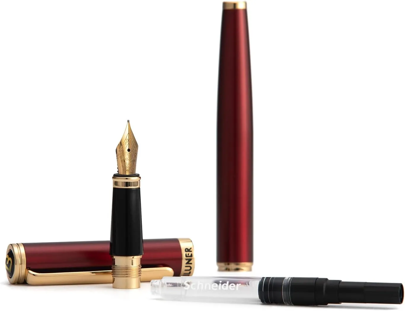 BEILUNER Red Fountain Pen,Stunning Luxury Lacquer,24K Gilded Nib(Fine),Gorgeous 24K Gold Finish,German Schneider Ink Converter, Fancy Gift for Men&Women-Elegant, Executive,Nice Pens for Writing