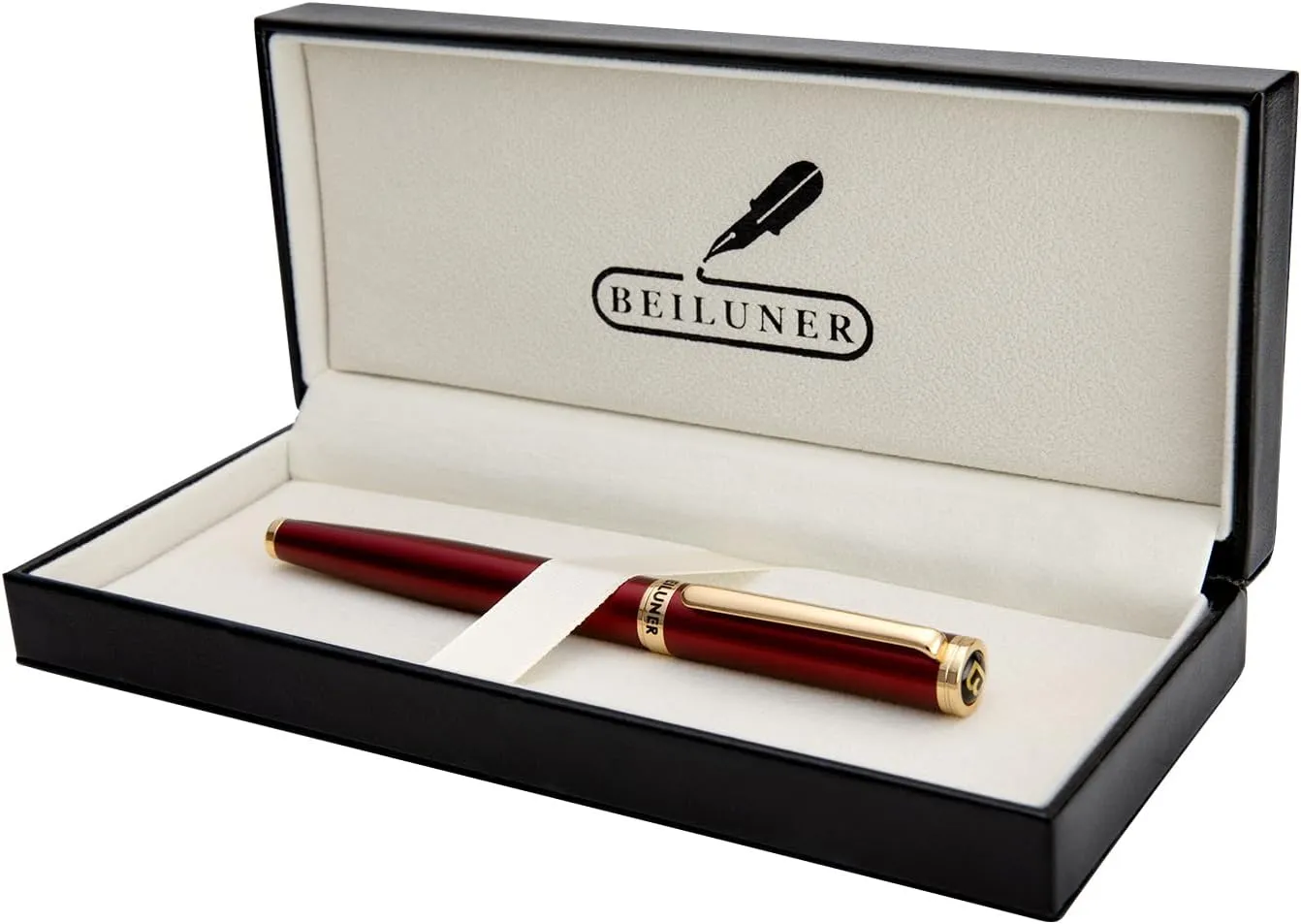 BEILUNER Red Fountain Pen,Stunning Luxury Lacquer,24K Gilded Nib(Fine),Gorgeous 24K Gold Finish,German Schneider Ink Converter, Fancy Gift for Men&Women-Elegant, Executive,Nice Pens for Writing